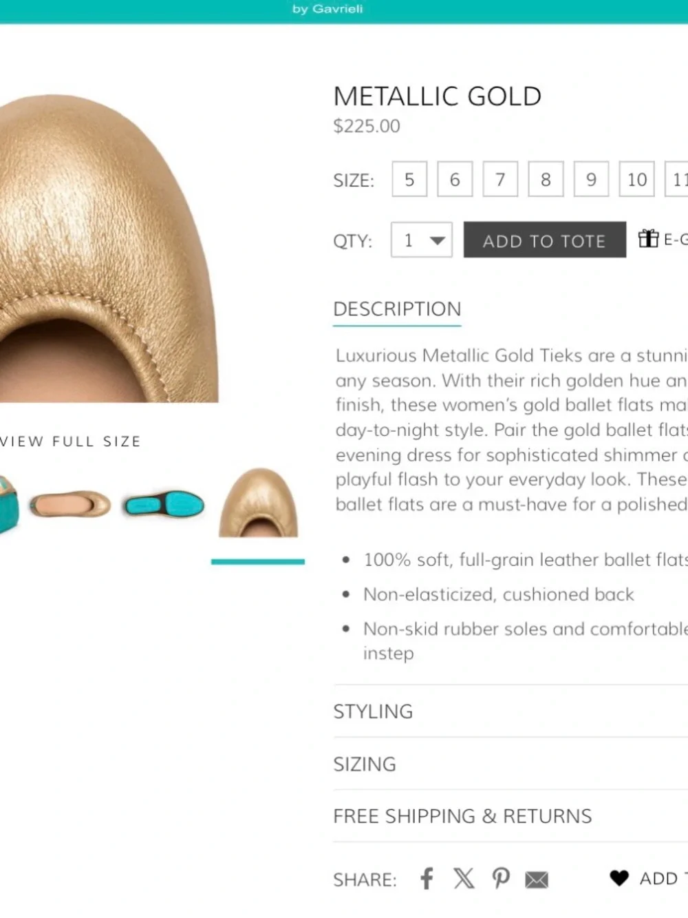 Tieks Metallic Gold Ballet flats size 11